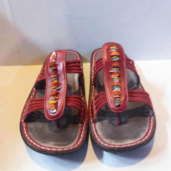 Alegria PISA Slip On Sandals-Sz 37/7-Puka Shells-Elastic Side Straps-Mini Rocker - Picture 2 of 9